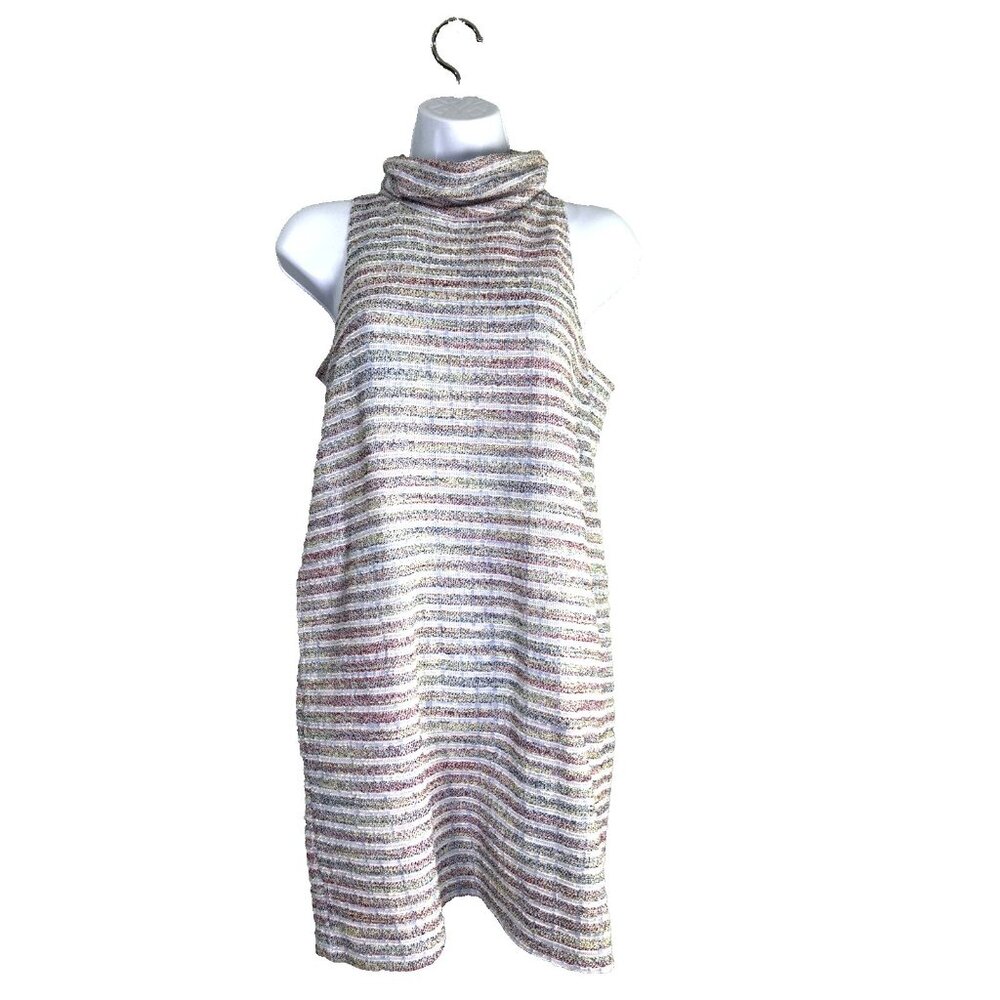 Akemi + Kin Dress Womens XS Multi Color Striped‎ Turtleneck Sleeveless Shift Mod